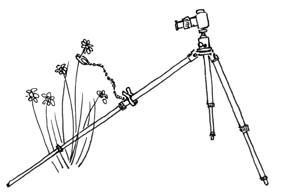 Using one hyper-extended leg of a tripod for extended reach with the Wimberley Plamp II PP-200